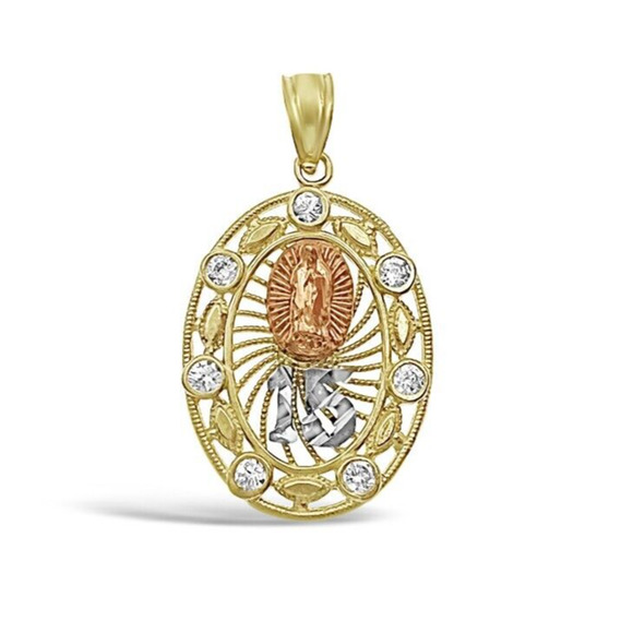 10k Gold Quinceanera 15th Anos Years Birthday Pendant Mother Mary CZ Charm 1" - Picture 1 of 2